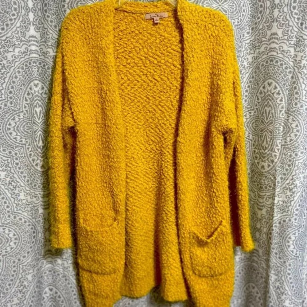 Yellow Open Front Popcorn Cardigan